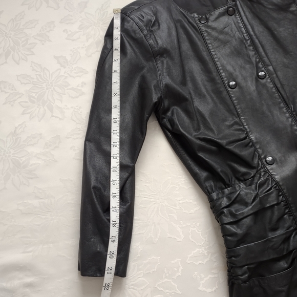 Leather ruched vintage trench dress  double breasted - Picture 7 of 16